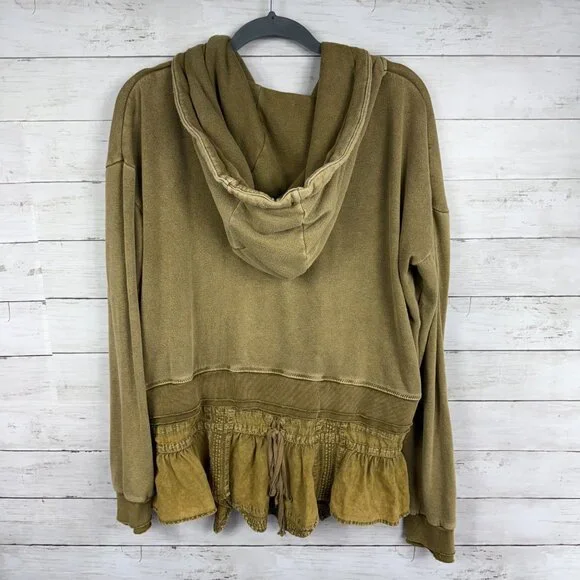 Free People Olive Green Frilly Zip Up Hoodie - Picture 2 of 4